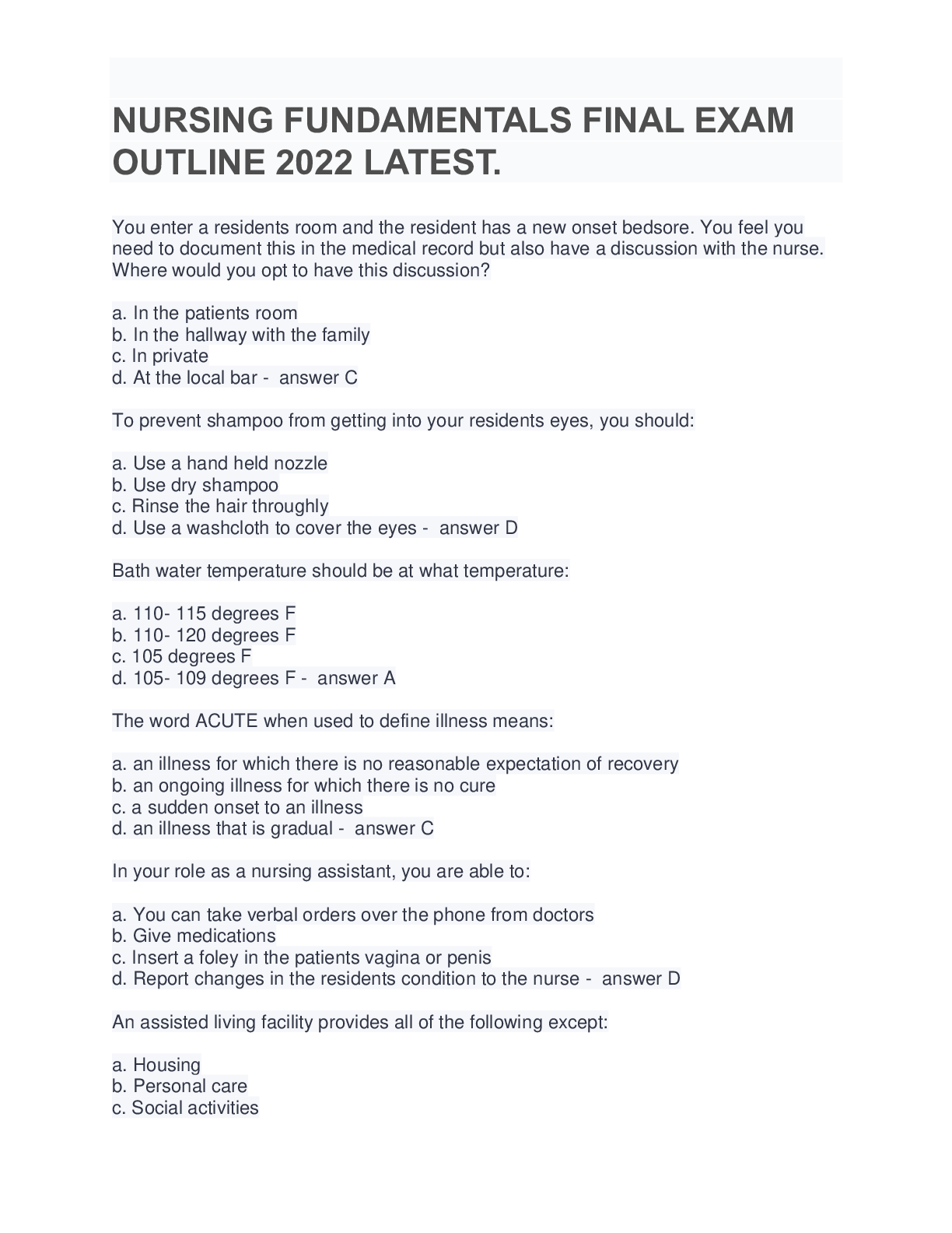 ATI Fundamentals of Nursing practice questions Quizlet